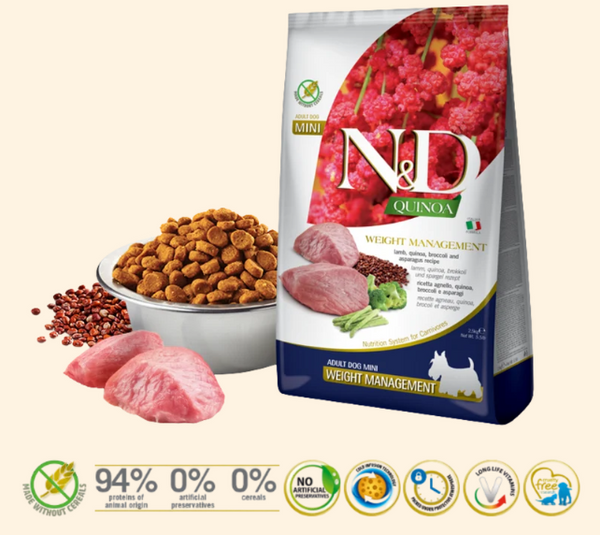 Farmina N&D Quinoa Functional Canine – Weight Management Lamb 藜麥功能天然狗糧 – 羊肉體控2.5kg
