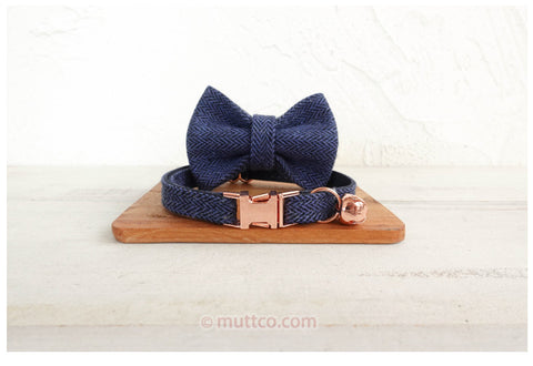 🎀貓圈-深藍厚西裝風 搭配玫瑰金飾扣及蝴蝶結Bowtie