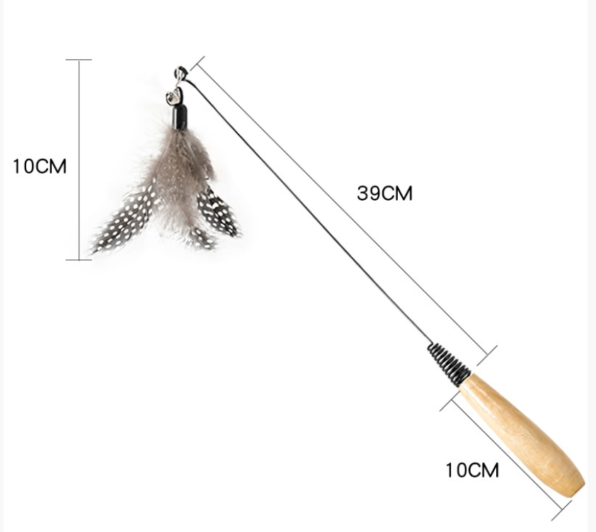 AMP503 木柄彈簧逗貓棒 羽毛鈴鐺替換頭 互動貓咪玩具