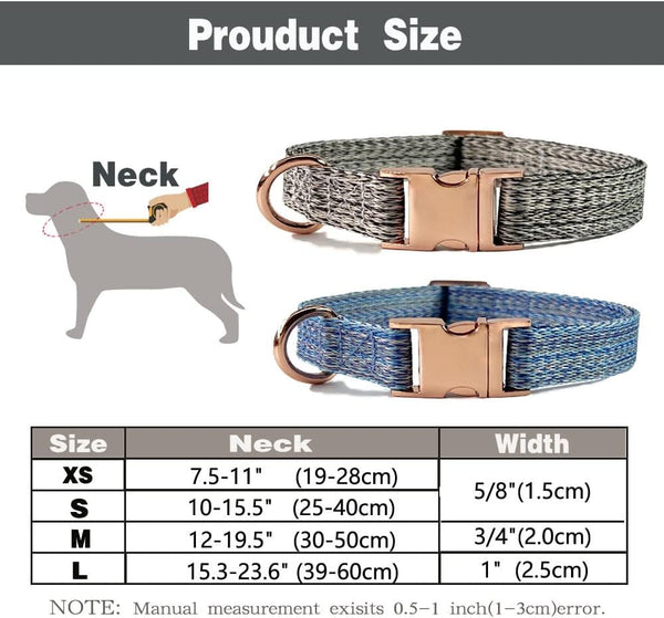 🎀客製狗圈-牽引繩套裝 仿麻布風 多尺碼 玫瑰金扣環(可刻名電話)