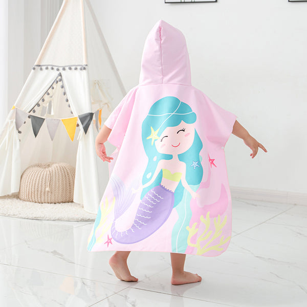 卡通浴巾連帽吸水沙灘巾(適合1.4米以下)-美人魚