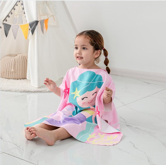 卡通浴巾連帽吸水沙灘巾(適合1.4米以下)-美人魚