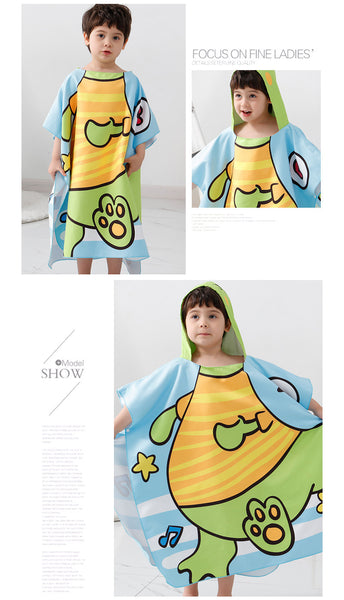 卡通浴巾連帽吸水沙灘巾(適合1.4米以下)-恐龍 Dino