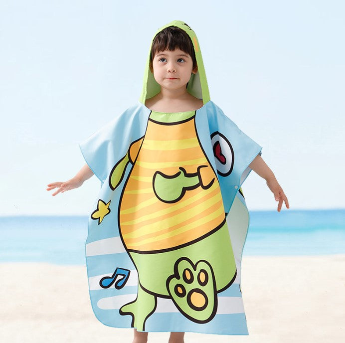 卡通浴巾連帽吸水沙灘巾(適合1.4米以下)-恐龍 Dino