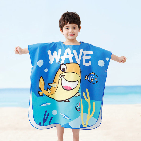卡通浴巾連帽吸水沙灘巾(適合1.4米以下)-開心魚HappyFish