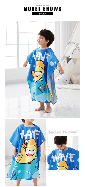 卡通浴巾連帽吸水沙灘巾(適合1.4米以下)-開心魚HappyFish