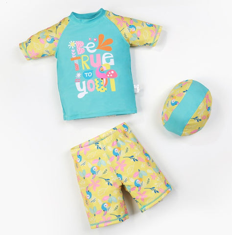 AMSW004B 短袖泳衣 Hali 套裝(附泳帽)-藍黄 100-140