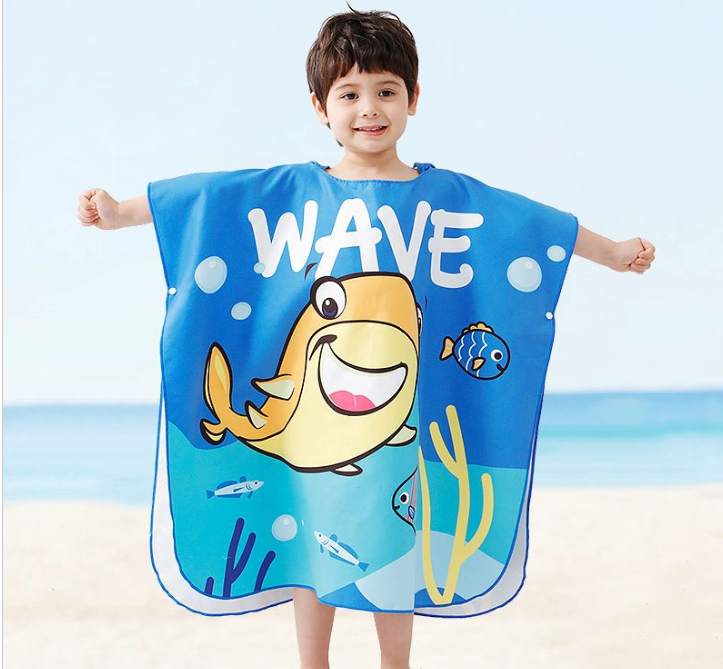 AMSW004 小童斗篷沙灘巾, 速乾衣-Happy Fish開心魚