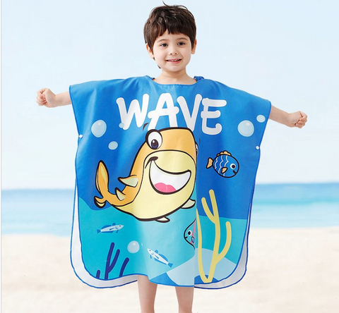 AMSW004 小童斗篷沙灘巾, 速乾衣-Happy Fish開心魚