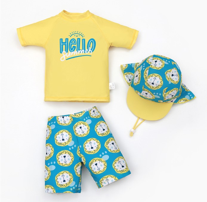 AMSW005Y 短袖泳衣 Lion 套裝(附泳帽)-獅子 100-120