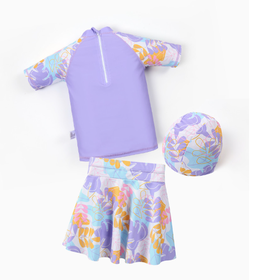 AMSW006P 短袖泳衣Hawa 套裝(附泳帽)-紫色 100-160