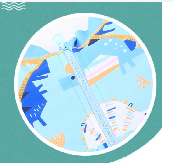 AMSW007B 粉藍恐龍連身泳衣(附送泳帽) 80-120