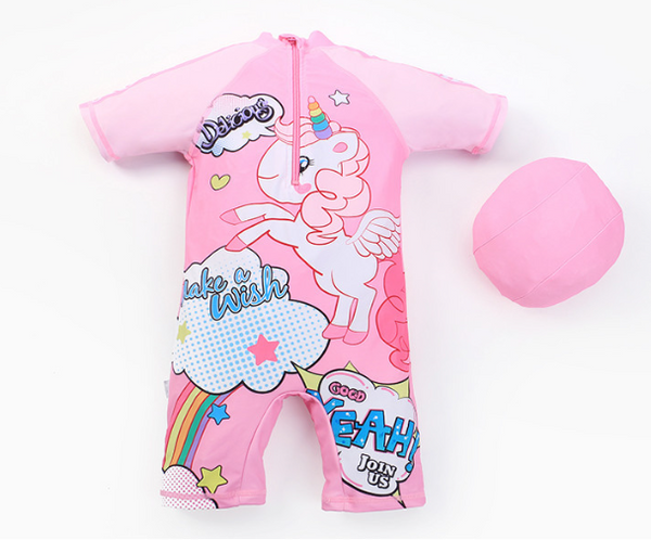 AMSW008P 粉紅獨角獸連身泳衣(附送泳帽) 80-130