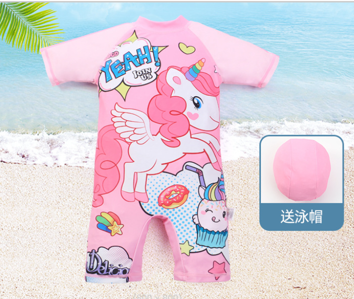 AMSW008P 粉紅獨角獸連身泳衣(附送泳帽) 80-130