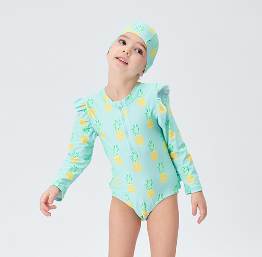 AMSW009P 淺綠色連身泳衣(附送泳帽) 100-120