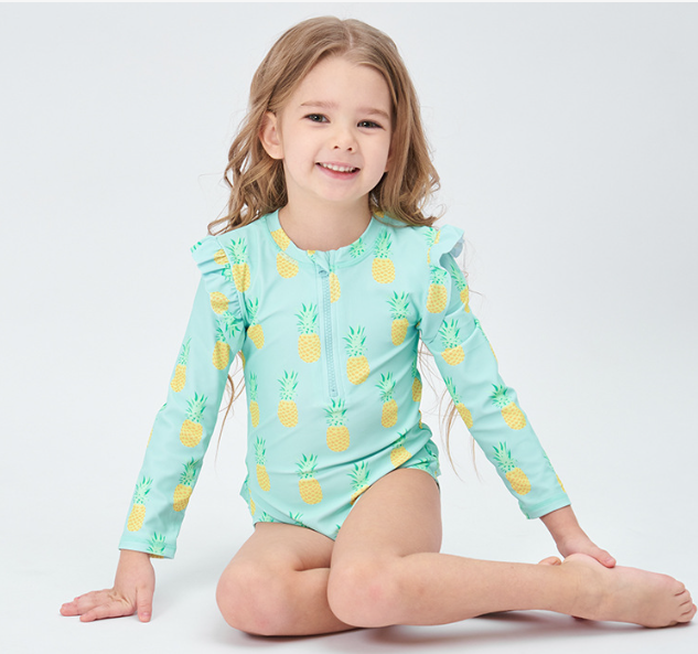 AMSW009P 淺綠色連身泳衣(附送泳帽) 100-120