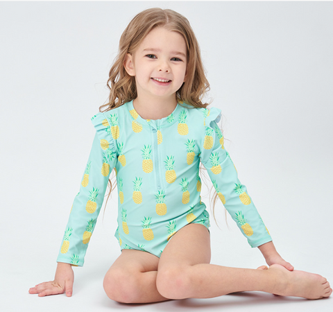 AMSW009P 淺綠色連身泳衣(附送泳帽) 100-120