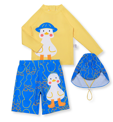 AMSW010Y 可愛鴨鴨長袖分體防曬泳衣(送泳帽) 100-120