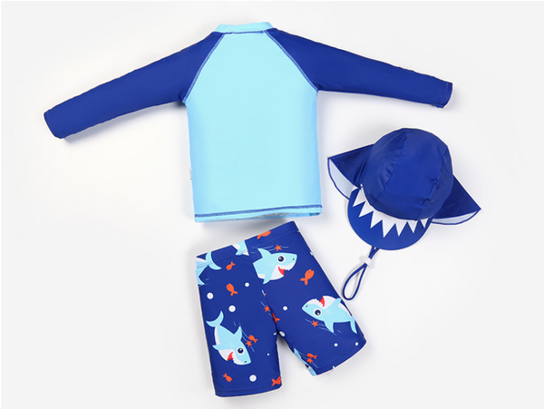 AMSW011B 開心鯊魚長袖分體防曬泳衣(送泳帽)  100-120