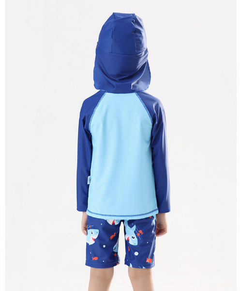 AMSW011B 開心鯊魚長袖分體防曬泳衣(送泳帽)  100-120