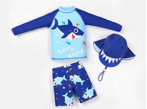 AMSW011B 開心鯊魚長袖分體防曬泳衣(送泳帽)  100-120