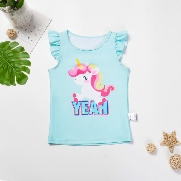 AMSW012A 獨角獸荷葉袖三件兒童泳衣套裝(100-120)