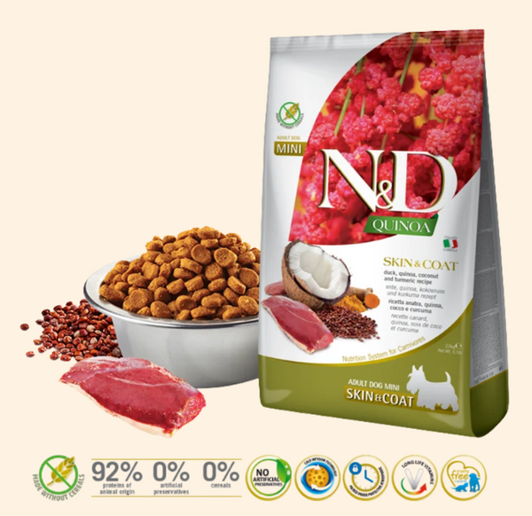 Farmina N&D Quinoa Functional Canine – Skin & Coat Duck 藜麥功能天然狗糧 – 鴨肉皮毛護理2.5kg