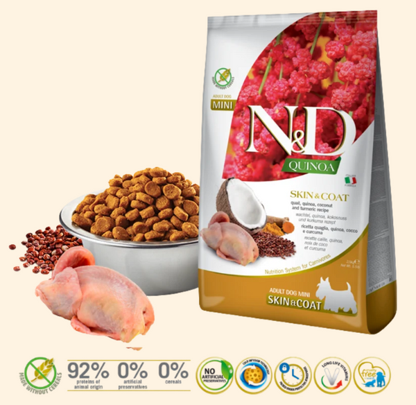 Farmina N&D Quinoa Functional Canine – Skin & Coat Quail 藜麥功能天然狗糧 – 鵪鶉皮毛護理2.5kg