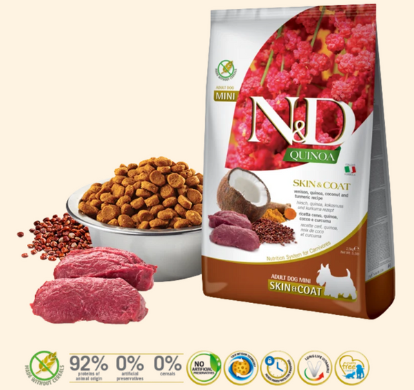 Farmina N&D Quinoa Functional Canine – Skin & Coat Vension 藜麥功能天然狗糧 – 鹿肉皮毛護理2.5kg