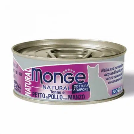 Monge Natural 吞拿魚貓罐 – 黃鰭吞拿魚雞肉牛肉 80gx24(原盒) (MO7276)