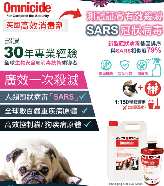 Omnicide™Disinfectant英國奧美士 高效消毒劑500ml/5L