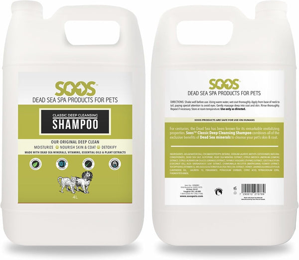 SOOS Pets Classic Deep Cleaning Shampoo 深層除臭潔淨死海礦物寵物洗毛沖涼液 4L家庭裝 (貓狗適用)