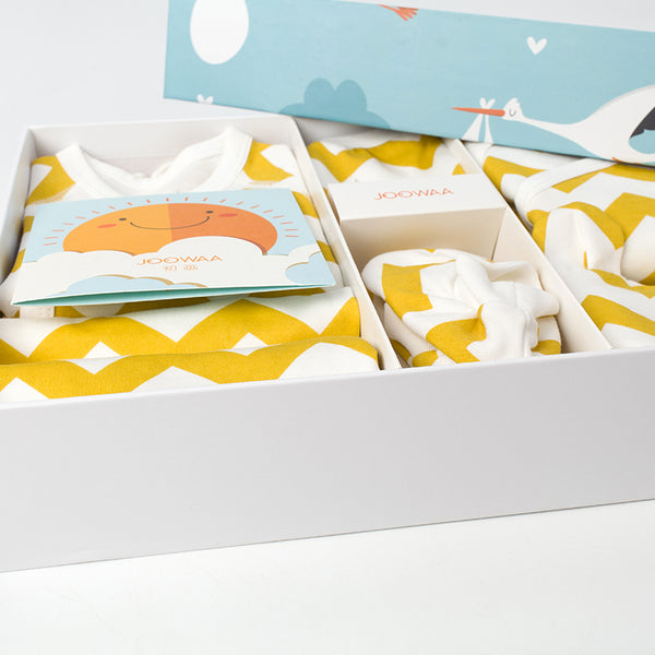 JOOWAA 斜襟連身衣 (黃色波浪) -新生禮盒(6件裝) (3-6M)