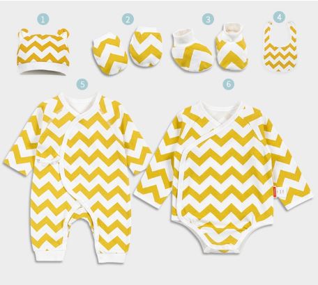 JOOWAA 斜襟連身衣 (黃色波浪) -新生禮盒(6件裝) (3-6M)