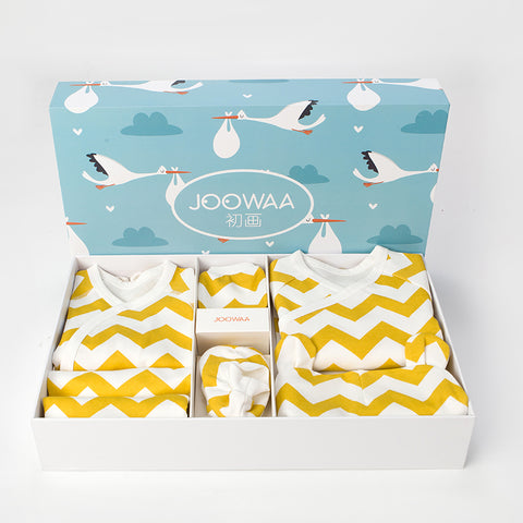 JOOWAA 斜襟連身衣 (黃色波浪) -新生禮盒(6件裝)